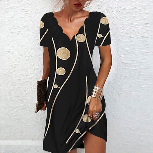 

Women's A Line Dress Short Mini Dress Black Short Sleeve Polka Dot Print Spring Summer V Neck Casual Vacation 2022 S M L XL XXL 3XL