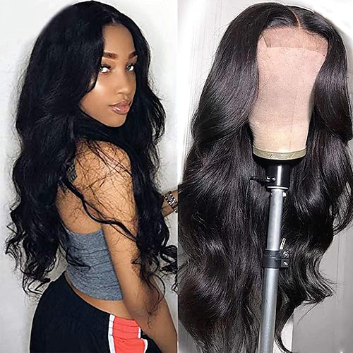 

T-Part Lace Closure Wigs Body Wave Brazilian Virgin Human Hair Wigs For Black Women 4X1 HD Lace Front Wigs Human Hair 150% Density Pre Plucked Natural Color
