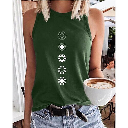 

Women's Tank Top Daisy Casual Work Tank Top Camis Shirt Round Neck Basic Essential Casual Light Blue White Black S