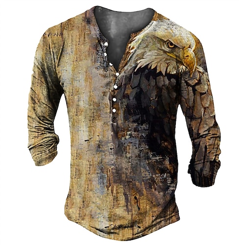 

Hombre Henley Shirt Camiseta Tee Graphic Animal Henley Marrón claro Impresión 3D Talla Grande Exterior Diario Manga Larga Abotonar Estampado Ropa Básico Vintage Design Clásico / Deportes