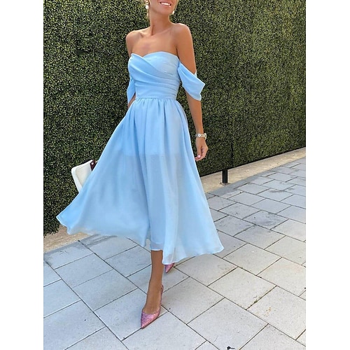 

2020 new european and american foreign trade women's wish one-shoulder chiffon short-sleeved wedding dress swing dress new