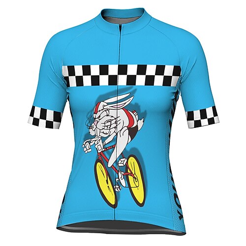 

21Grams Women's Short Sleeve Cycling Jersey Plaid Checkered Graphic Animal Bike Top Mountain Bike MTB Road Bike Cycling Blue Spandex Polyester Breathable Quick Dry Moisture Wicking Sports Clothing