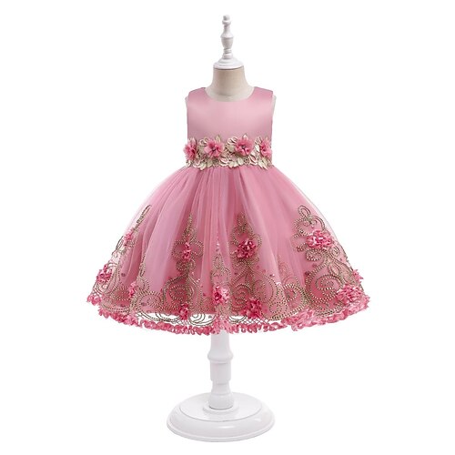 

Meninas Vestido De Tule Sem Manga Flor Gráfico impresso em 3D Vestidos Elegante Princesa Médio Poliéster Vestido Verão Primavera Infantil Festa Aniversário Delgado Com Transparência Patchwork Bordado