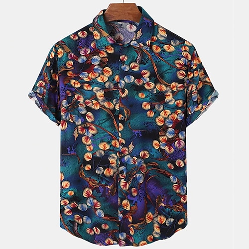 

Men's Shirt Floral Turndown Casual Daily Button-Down Print Short Sleeve Tops Casual Fashion Comfortable Sports Blue