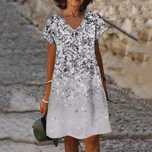 

Women's Shift Dress Knee Length Dress Gray Short Sleeve Color Gradient Print Spring Summer V Neck Stylish Casual 2022 S M L XL XXL 3XL