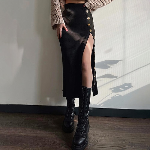 

Women's Fashion Ankle-Length Skirts Date Casual / Daily Solid Colored Split Black S M L