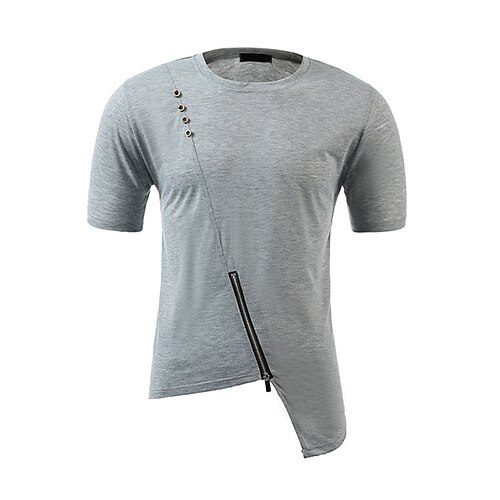 

Men's T shirt Solid Color Collarless Casual Asymmetric Short Sleeve Tops Casual Black Light gray Dark Gray