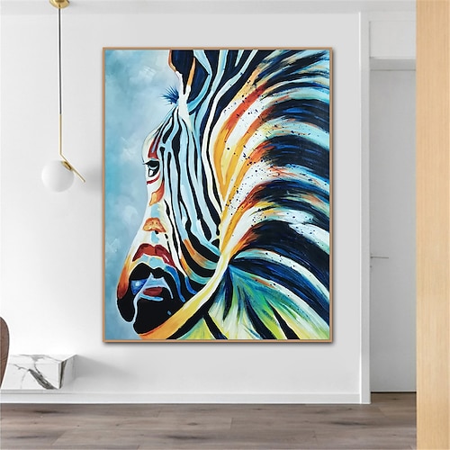 

Oil Painting Hand Painted Vertical Animals Pop Art Contemporary Modern Rolled Canvas (No Frame)