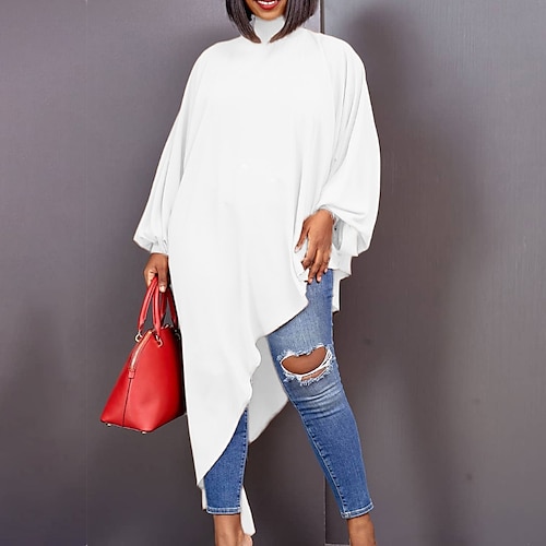 

Women's Plus Size T Shirt Dress Tee Dress Solid Color Turtleneck Ruched Long Sleeve Fall Spring Casual Maxi long Dress Causal Daily Dress