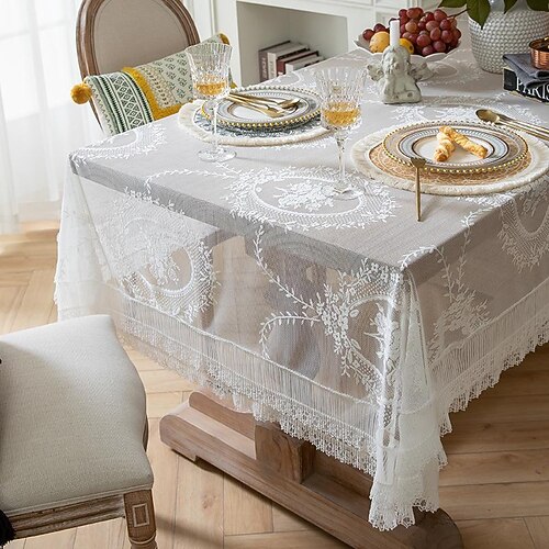 

Rectangle Tablecloth White Lace French Table Cloth, Table Cover Table Decor Patio Outdoor Wedding Restrant for Dining Table, Buffet Parties and Camping