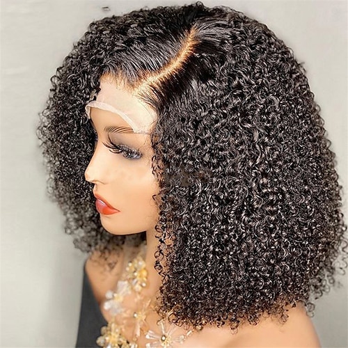 

Kinky Curly Bob Wigs Lace Front Wigs Human Hair Short Brazilian Curly 4x4 Lace Closure Wigs 150%/180% Density Pre-plucked Human Hair Wigs for Women 8-16 Inch