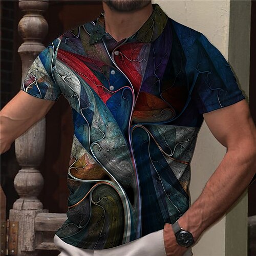 

Men's Collar Polo Shirt Golf Shirt Gradient Turndown Green Blue Gray 3D Print Casual Daily Short Sleeve Button-Down Print Clothing Apparel Fashion Designer Casual Breathable / Sports