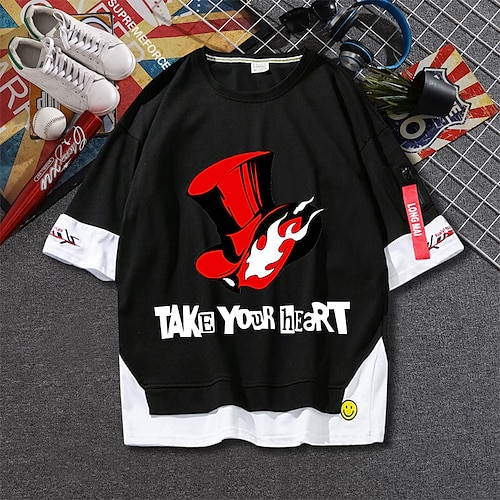 

Inspired by Persona 5 Joker T-shirt Cartoon Manga Anime Fake two piece Harajuku Street Style T-shirt For Men's Women's Unisex Adults' Hot Stamping 100% Polyester