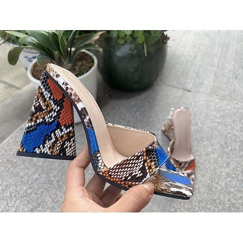 

Women's Mules Plus Size High Heel Peep Toe PU Leather Loafer Fall Summer White Black Blue