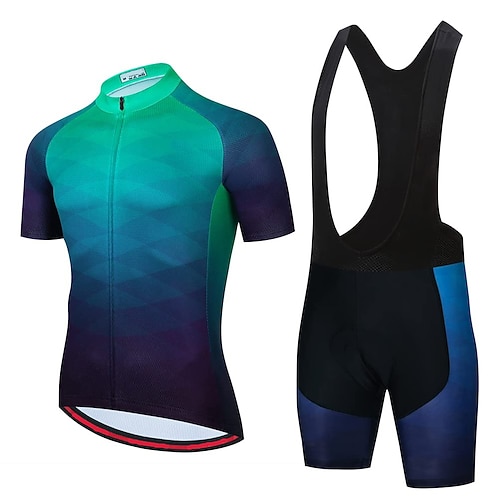 

21Grams Men's Cycling Jersey with Bib Shorts Short Sleeve Mountain Bike MTB Road Bike Cycling Green Blue Yellow Bike Clothing Suit 3D Pad Breathable Quick Dry Moisture Wicking Back Pocket Polyester