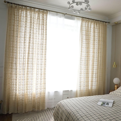 

1 Panel Boho Vorhänge Vintage Häkelspitzenvorhänge für Bauernhäuser, hohle Gardinen für Fensterbehandlungen, Vorhänge für die Terrasse