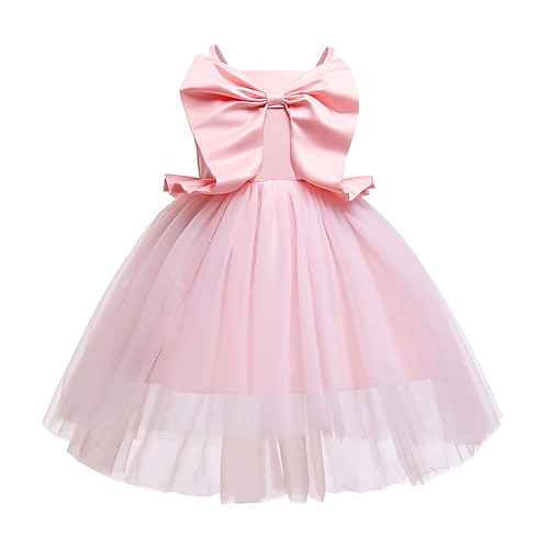 

Kids Little Girls' Dress Solid Colored Tulle Dress Party Birthday Bow Pink Knee-length Short Sleeve Princess Sweet Dresses Spring Summer Slim 1 PC 3-10 Years