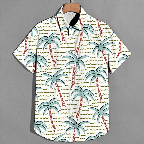 

Men's Shirt Print Coconut Tree Turndown Street Casual Button-Down Print Short Sleeve Tops Casual Fashion Designer Breathable White