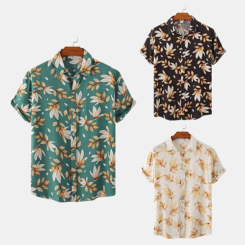 

Men's Shirt Other Prints Geometry Plus Size Turndown Holiday Print Short Sleeve Tops 2pcs Beach Green White Black