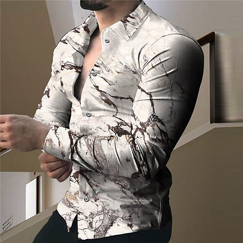 

Men's Shirt 3D Print Crack Turndown Street Casual Button-Down Print Long Sleeve Tops Casual Fashion Designer Breathable Beige