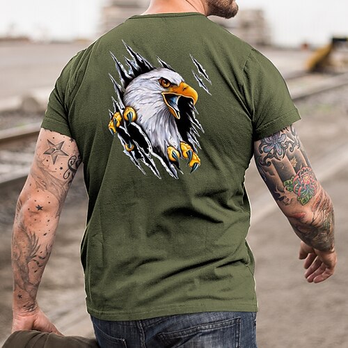 

Men's T shirt Hot Stamping Eagle Round Neck Casual Daily Print Short Sleeve Tops Simple Basic Blue White Black