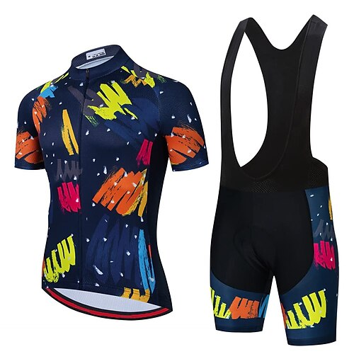 

21Grams Men's Cycling Jersey with Bib Shorts Short Sleeve Mountain Bike MTB Road Bike Cycling Dark Navy Graffiti Bike Clothing Suit 3D Pad Breathable Quick Dry Moisture Wicking Back Pocket Polyester