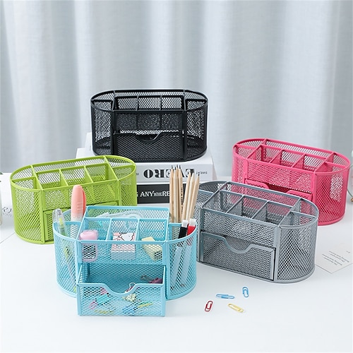 

Pen Holder Cup Multifunction Big Capacity With Drawer Metal for Office Business Student
