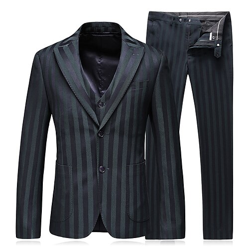 

Green Men's Wedding Business / Ceremony / Wedding Suits 3 Piece Striped Tailored Fit Single Breasted Two-buttons 2022