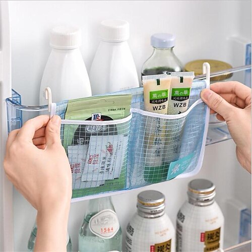 

3pcs Refrigerator Storage Mesh Bag Hanging Bag Fabric Net Pocket Kitchen Seasoning Bag Two Grid Storage 22x13cm