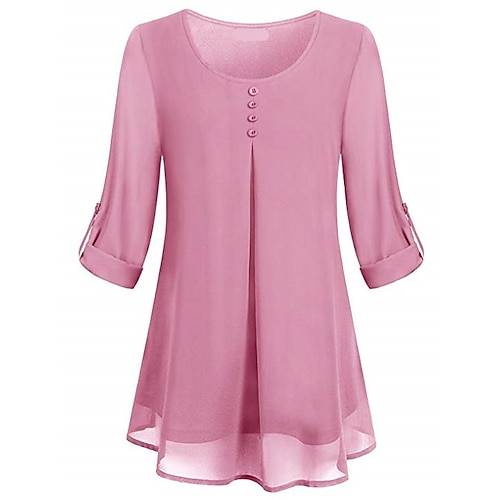 

Mini robe Femme Robe Trapèze manche longue Eté Printemps - Elégant Décontractées Classique Bouton Couleur monochrome Col Ras du Cou robe hiver robe automne 2023 Noir Rose Claire Vin Vert Véronèse