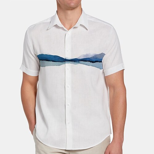 

Men's Shirt Scenery Turndown Street Casual Button-Down Short Sleeve Tops Casual Fashion Breathable Comfortable White