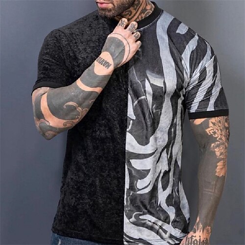 

Men's T shirt 3D Print Graphic Camo / Camouflage Crew Neck Casual Daily Print Short Sleeve Tops Fashion Vintage Designer Big and Tall Black Gray