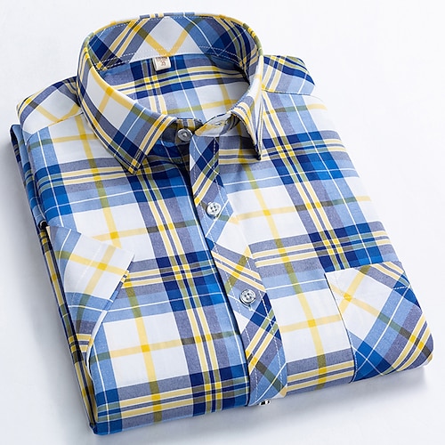 

Men's Dress Shirt Casual Shirt Plaid Check Shirt Graphic Prints Square Neck Light Yellow Red / White Sea Blue Blue Navy Blue Casual Daily Short Sleeve collared shirts Clothing Apparel Tropical