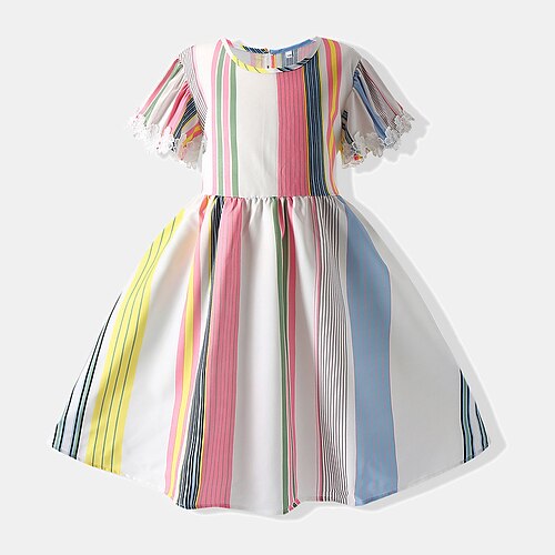 

Kids Little Girls' Dress Color Block A Line Dress Daily Patchwork White Above Knee Short Sleeve Beautiful Cute Dresses Spring Summer Regular Fit 2-6 Years