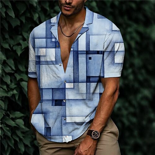 

Men's Shirt Print Geometry Turndown Street Casual Button-Down Print Short Sleeve Tops Casual Fashion Designer Breathable Blue / Spring / Summer
