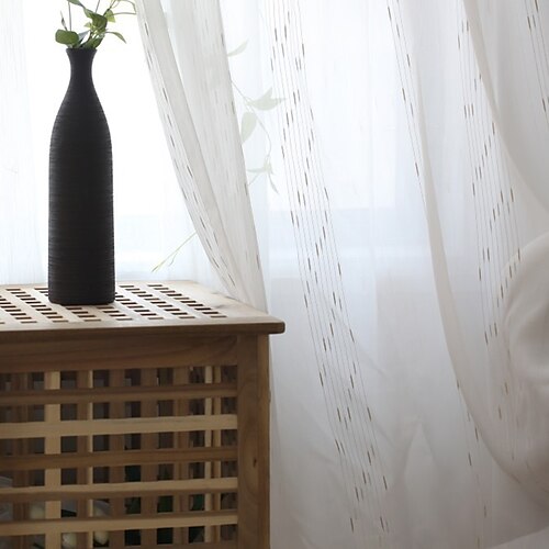 

Two Panel Nordic Style Vertical Striped Window Screen Living Room Bedroom Dining Room Children's Room Translucent Tulle