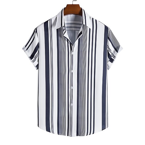 

Men's Tuxedo Shirts Casual Shirt Shirt Striped Turndown Street Casual Print Short Sleeve Tops Casual Classic Hawaiian Gentleman Black / White