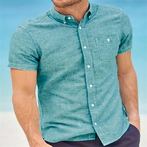 

Men's Shirt Solid Color Turndown Street Casual Button-Down Short Sleeve Tops Casual Fashion Breathable Comfortable Blue-Green