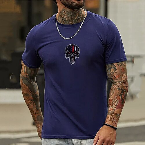

Men's Unisex T shirt Hot Stamping Graphic Prints Skull Crew Neck Street Daily Print Short Sleeve Tops Casual Designer Big and Tall Sports White Royal Blue