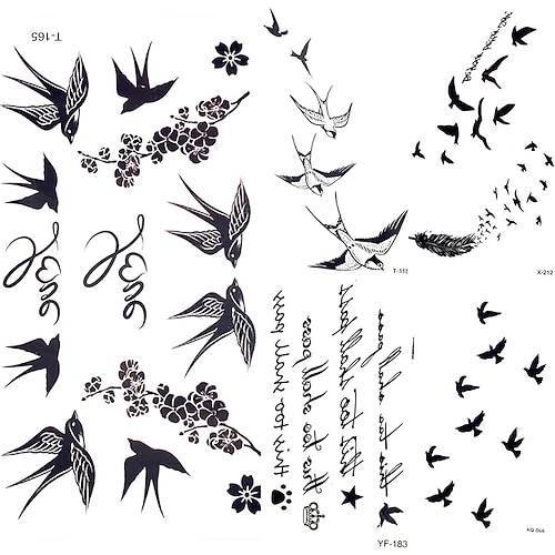 

5PCS Swallow Bird Feather Temporary Stickers Flower Branch Letter Water Transfer Tattoo Women Body Chest Arm Art Tattoo Men Hand