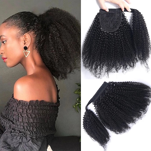 

Hair Extensions Ponytail Extensions Virgin Afro Kinky Curly Human Hair Wrap Around Ponytail Remy Hair Extensions Clip in Hair Extensions with Magic Paste One Piece Hairpiece Hair For Women Natural Color