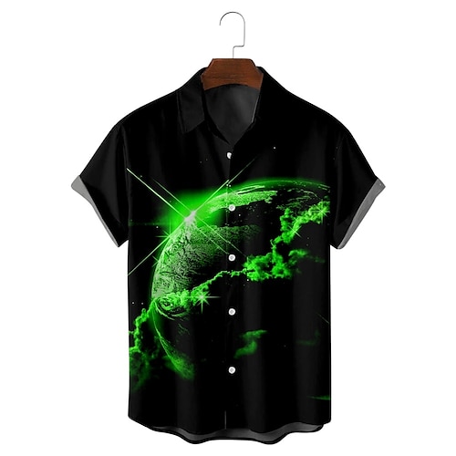 

Men's Shirt 3D Print Galaxy Classic Collar Party Daily Print Short Sleeve Tops Streetwear Hawaiian Green / Black