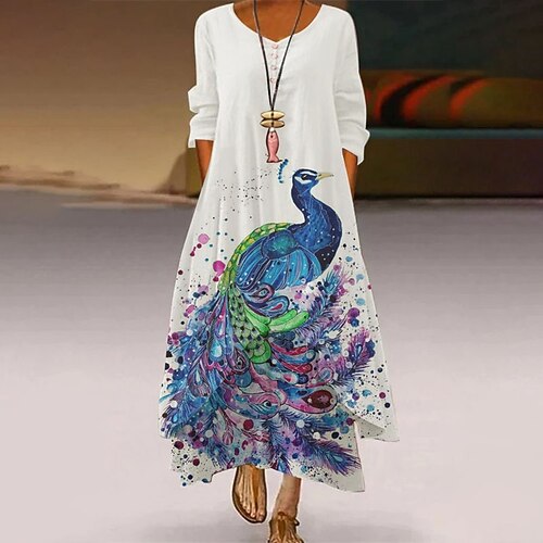 

Women's A Line Dress Midi Dress Blue White Black Purple Khaki 3/4 Length Sleeve Floral Geometric Animal Pocket Print Spring Summer V Neck Stylish Elegant 2022 M L XL XXL 3XL 4XL 5XL