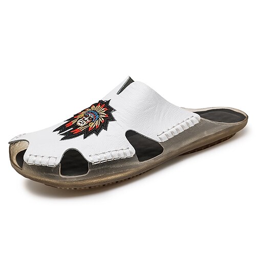 

Men's Slippers Flip-Flops Flat Sandals Slippers Casual Classic Daily Beach Cowhide Booties / Ankle Boots White Black Summer