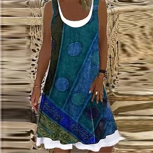 

Women's Shift Dress Short Mini Dress Green Gray Royal Blue Dark Gray Navy Blue Yellow Sleeveless Floral Print Fake two piece Print Spring Summer U Neck Casual Vacation 2022 S M L XL XXL 3XL