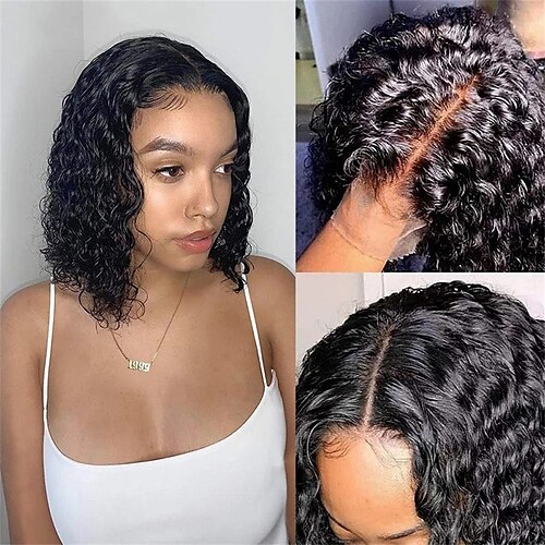 

Short Bob Wig Lace Front Wigs Human Hair for Black Women 150% Density Brazilian 13×4x1 T Part Lace Front Wigs Water Wave Human Hair Pre Plucked with Baby Hair Natural Hairline Wigs Natural Color 8-14 Inch