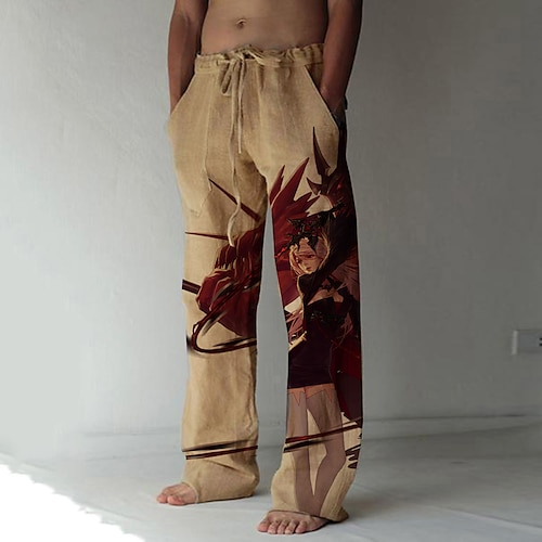 

Impacto de Genshin La Signora Pantalones de lino Pantalón recto Pantalones anchos Anime Diseño de cordón elástico Bolsillo delantero Pantalones Para Hombre Adulto Impresión 3D Mezcla de Algodón