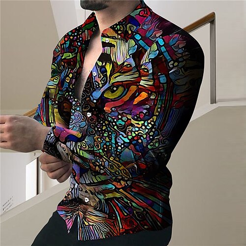 

Men's Shirt Tiger Animal Turndown Street Casual Button-Down Print Long Sleeve Tops Casual Fashion Designer Breathable Black