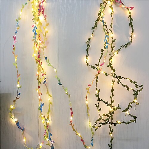 

5M Ivy Leaf Led Fairy String Light Copper Wire String Lights for Wedding Forest Table Christmas Home Party Decoration Lighting AA Battery Power