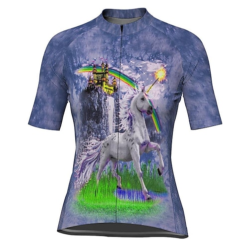 

21Grams Women's Short Sleeve Cycling Jersey Unicorn Bike Top Mountain Bike MTB Road Bike Cycling Grey Spandex Polyester Breathable Quick Dry Moisture Wicking Sports Clothing Apparel / Athleisure